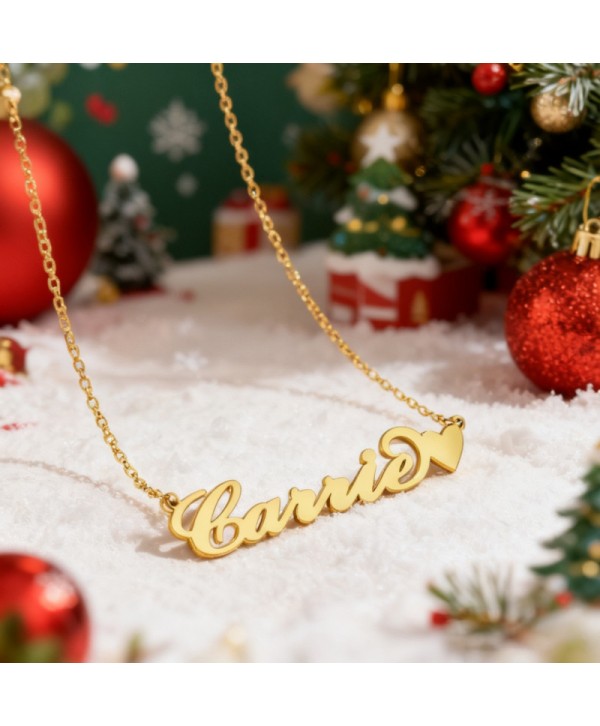 Mother's Day Gift Carrie Style Custom Name Necklace with Little Heart Unique Gift 14K Gold