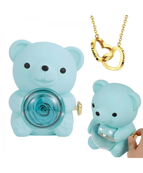 Engraved Heart Necklace with Real Rose Bear Giftbox Rose Shaped Necklace Gift Box Jewellery Gift Box