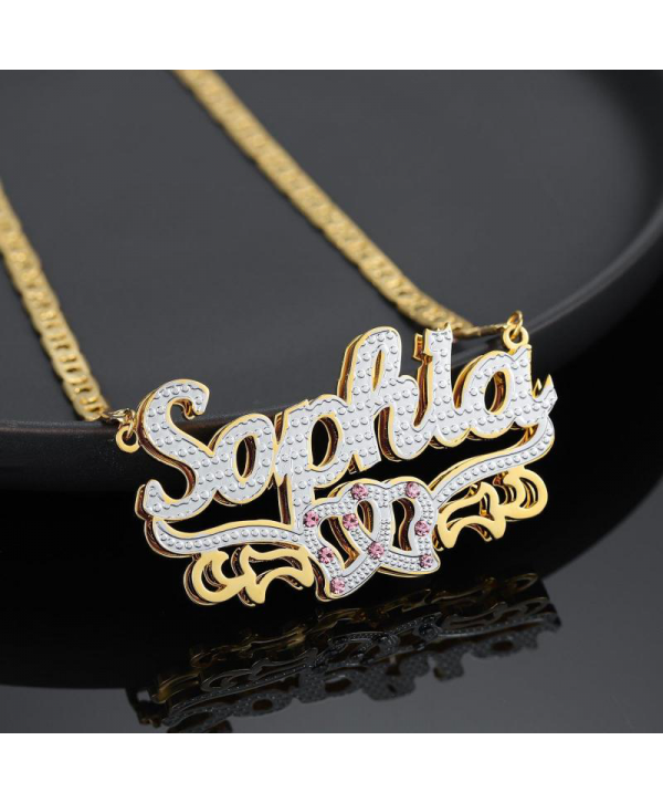 Dazzling Double Plated Name Necklace Custom "Heart of Gold" Name Necklace Personalized Double Plated Name Necklace