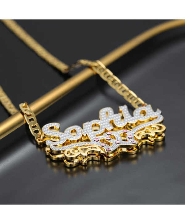 Dazzling Double Plated Name Necklace Custom "Heart of Gold" Name Necklace Personalized Double Plated Name Necklace