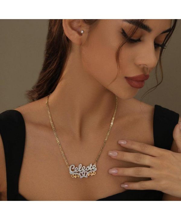 Dazzling Double Plated Name Necklace Custom "Heart of Gold" Name Necklace Personalized Double Plated Name Necklace