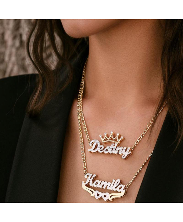 Custom Crown Name Necklace Personalized Crown Nameplate Double Plated Crown Name Necklace