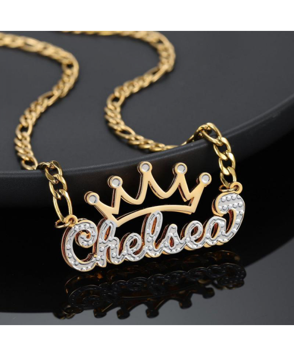 Custom Crown Name Necklace Personalized Crown Nameplate Double Plated Crown Name Necklace