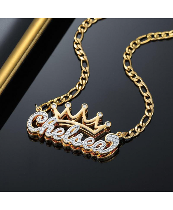 Custom Crown Name Necklace Personalized Crown Nameplate Double Plated Crown Name Necklace