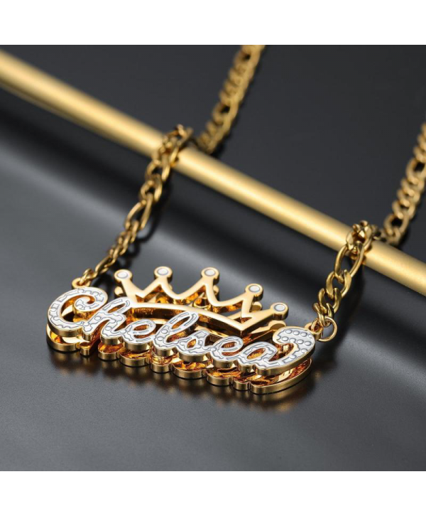 Custom Crown Name Necklace Personalized Crown Nameplate Double Plated Crown Name Necklace