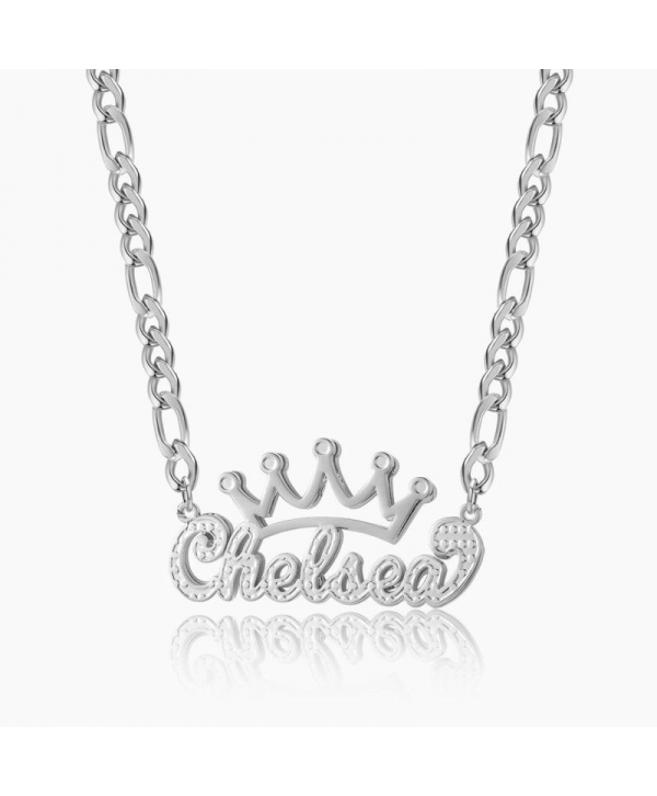 Custom Crown Name Necklace Personalized Crown Nameplate Double Plated Crown Name Necklace