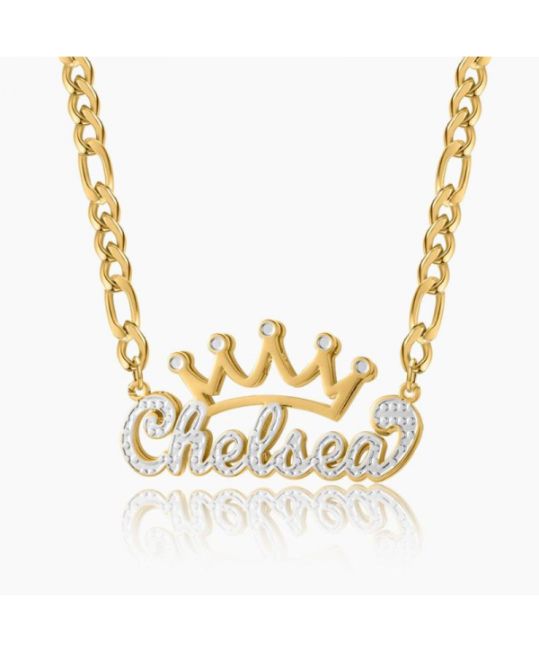 Custom Crown Name Necklace Personalized Crown Nameplate Double Plated Crown Name Necklace