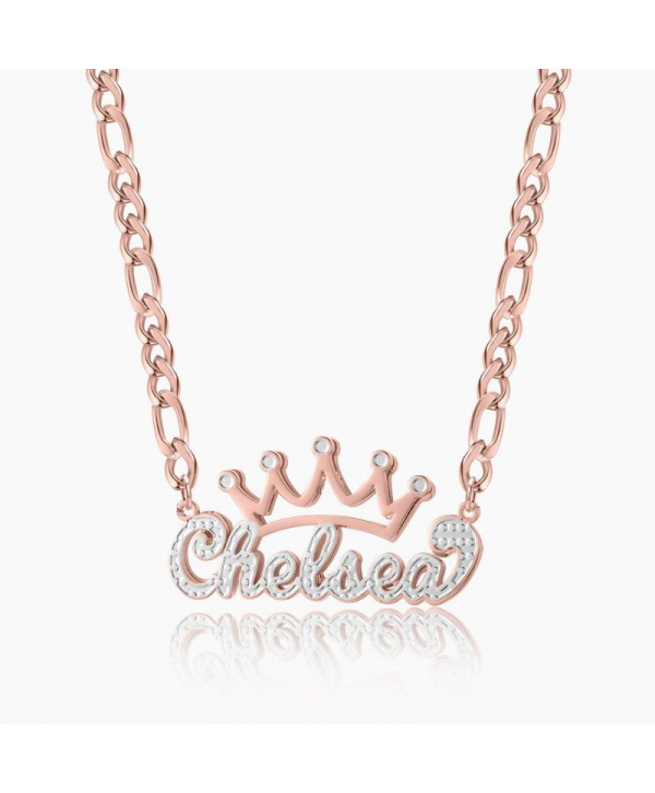 Custom Crown Name Necklace Personalized Crown Nameplate Double Plated Crown Name Necklace