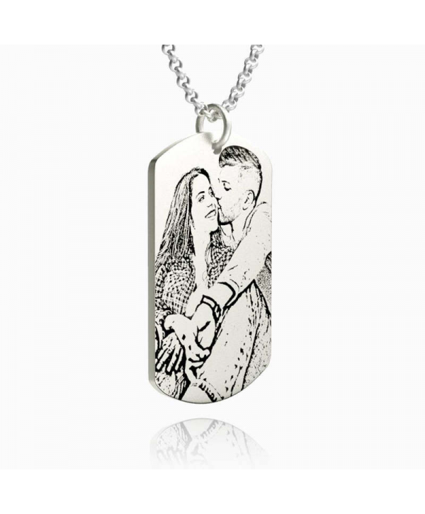 Women's Women's Photo Engraved Tag Necklace With Engraving Silver