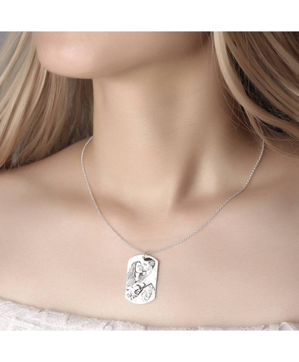 Women's Women's Photo Engraved Tag Necklace With Engraving Silver