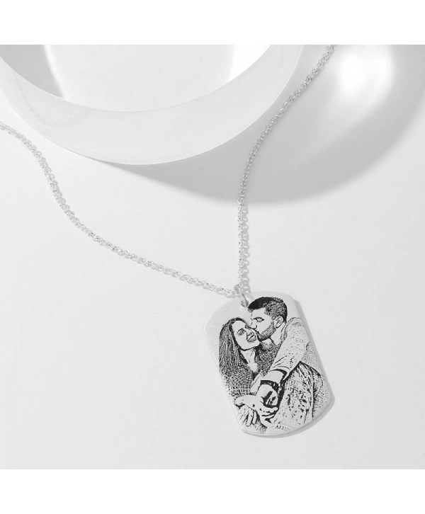 Women's Women's Photo Engraved Tag Necklace With Engraving Silver