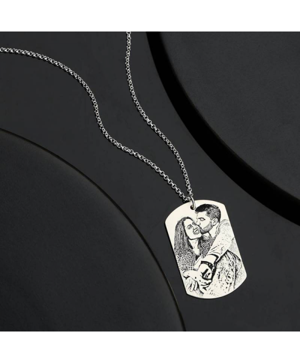 Women's Women's Photo Engraved Tag Necklace With Engraving Silver