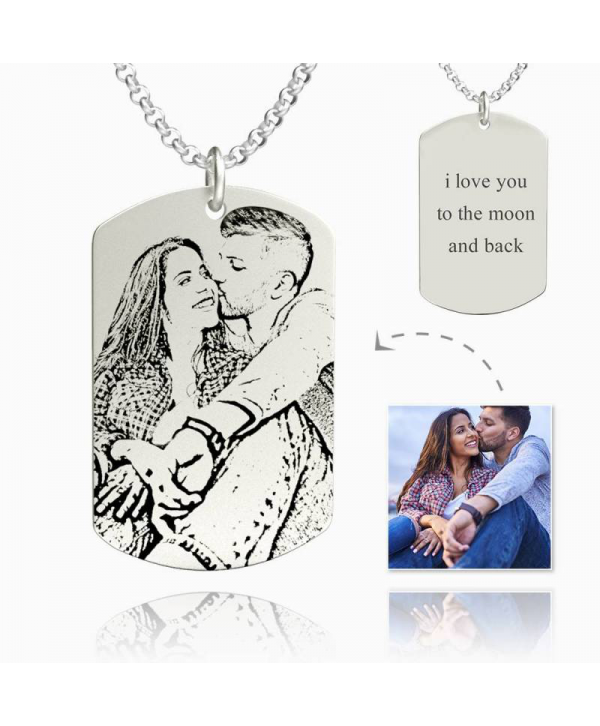 Women's Women's Photo Engraved Tag Necklace With Engraving Silver
