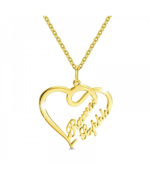 Personalized Overlapping Heart Two Name Necklace Nameplates Necklace14k Gold Plated For Her