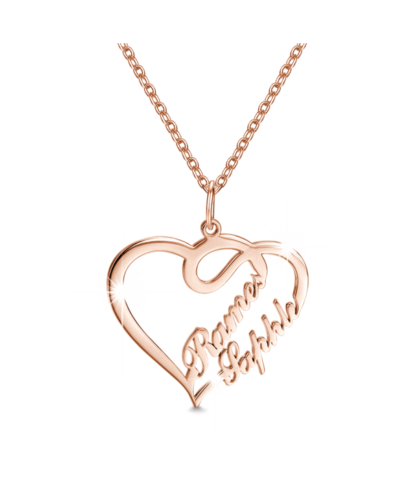 Personalized Overlapping Heart Two Name Necklace Nameplates Necklace14k Gold Plated For Her