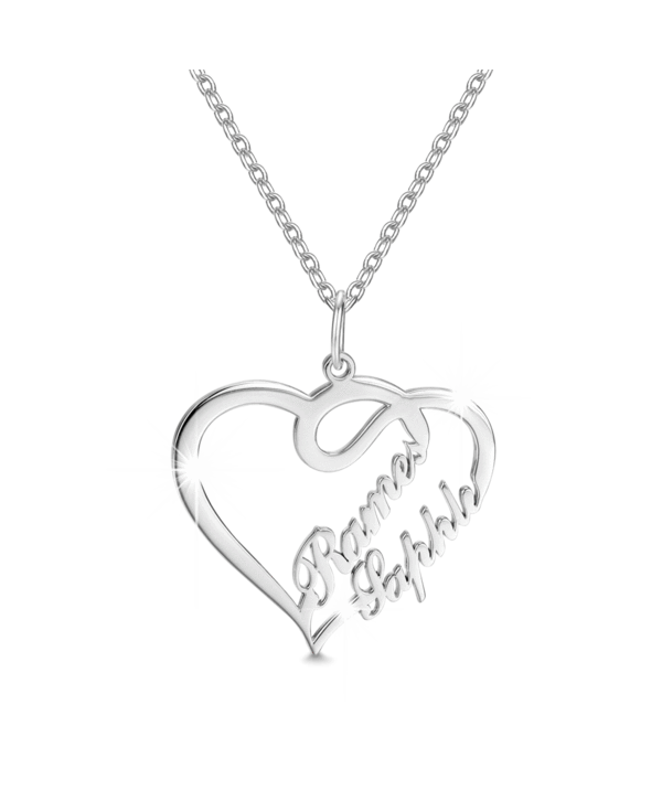 Personalized Overlapping Heart Two Name Necklace Nameplates Necklace14k Gold Plated For Her