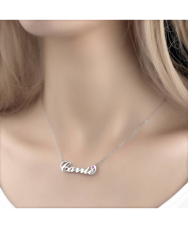 Personalized Birthstone Birthday Gift Name Necklace Platinum Plated Silver