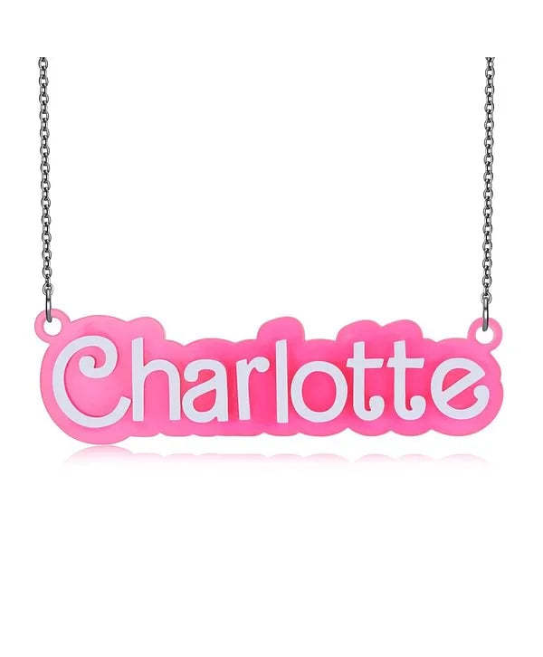 Personalized Pink and White Barbi Doll Acrylic Necklace with Name Birthday Valentine's Day Gift for Her