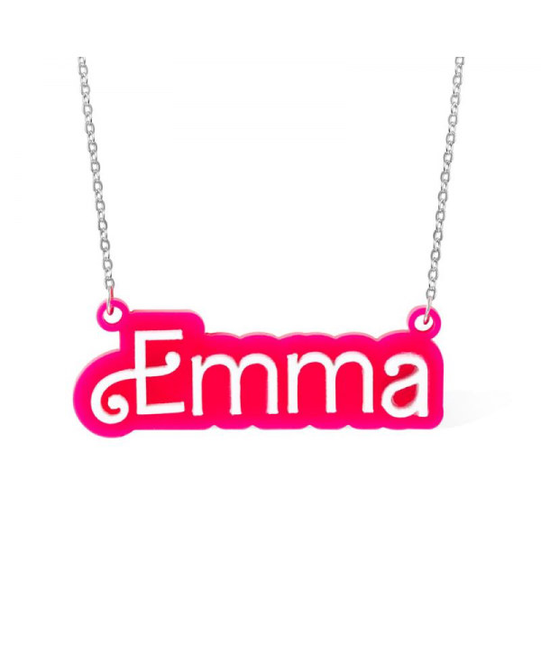 Personalized Pink and White Barbi Doll Acrylic Necklace with Name Birthday Valentine's Day Gift for Her