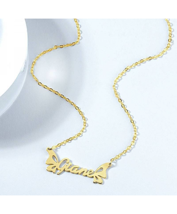Personalized Butterfly Name Necklace 14K Gold For Her