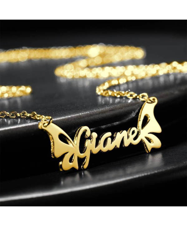 Personalized Butterfly Name Necklace 14K Gold For Her